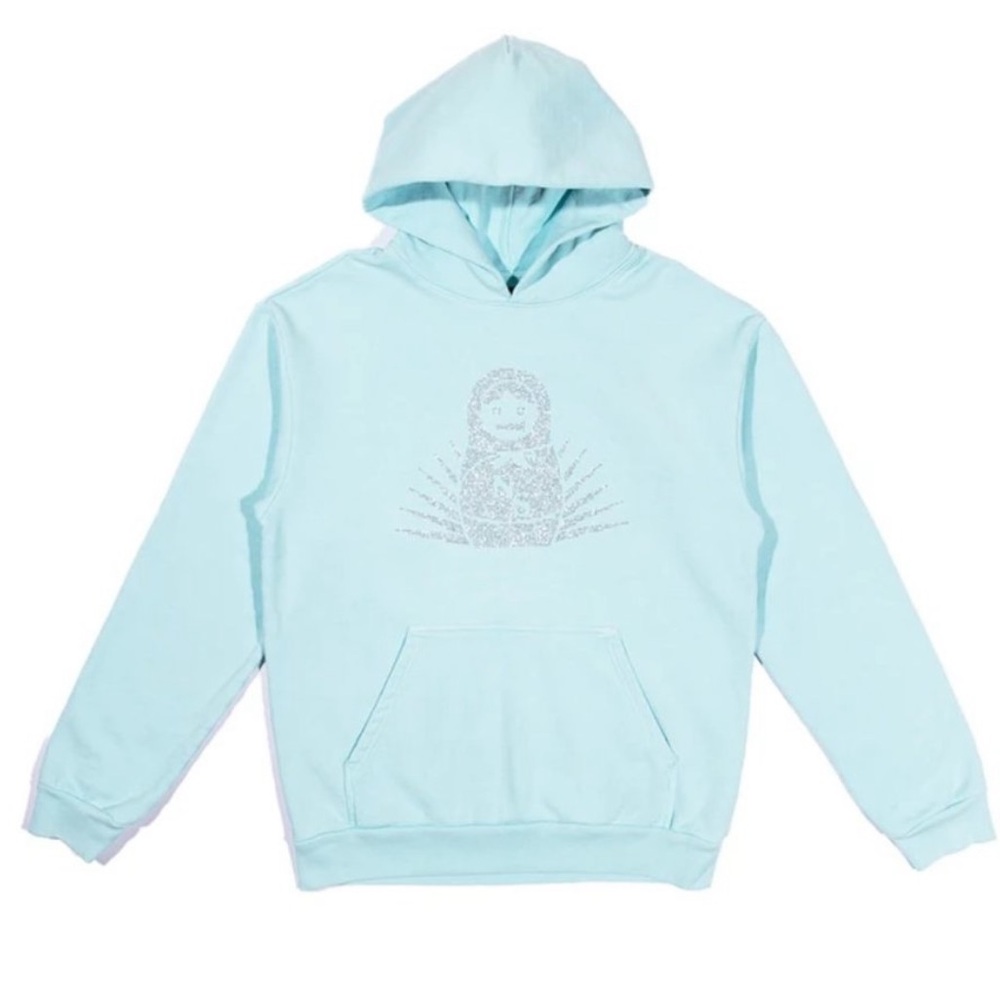 Nothing Special Stone Love Pullover Hoodie Mens Streetwear Size Large Light Blue